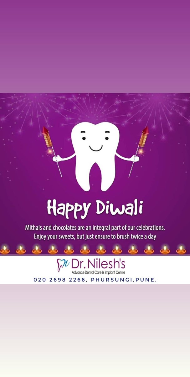 dndc_Pune's tweet photo. Happy Diwali
#Diwali2020 #Diwali #dentistnearme  #hadapsardentist #bestdentistinpune #dentalpain #toothcare #implant #dentalimplant #phursungidentist #hadapsar #Pune https://t.co/B7mEeuyXRE