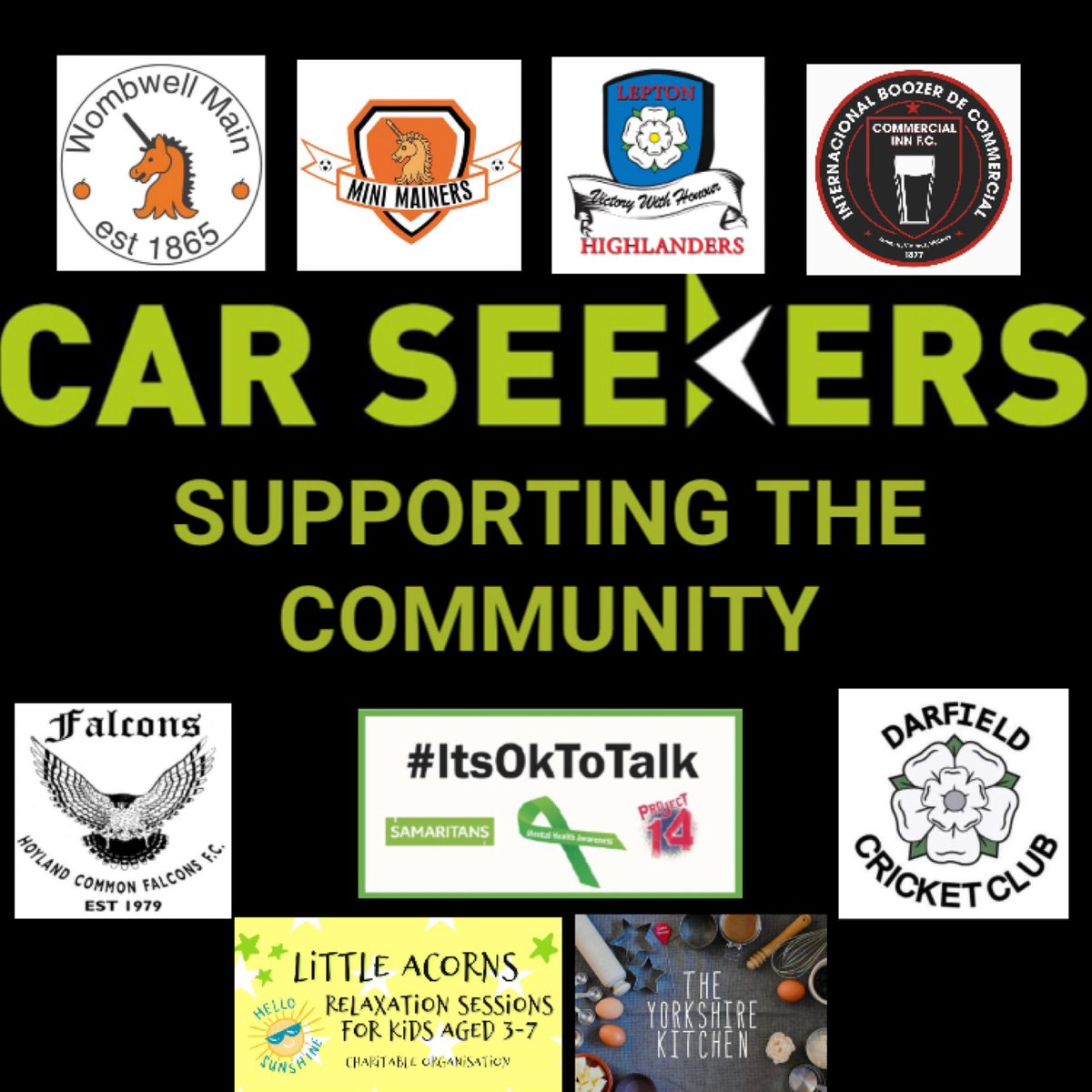 🟢 SUPPORTING THE COMMUNITY⚫️ 

At car seekers we want to give back to the community, we’re currently sponsoring 6 local sports teams, charities such as ‘It’s Ok To Talk’ and ‘Little Acorns’ and businesses like ‘The Yorkshire Kitchen Co’ 

#supportinglocalbusinesses #carseeker
