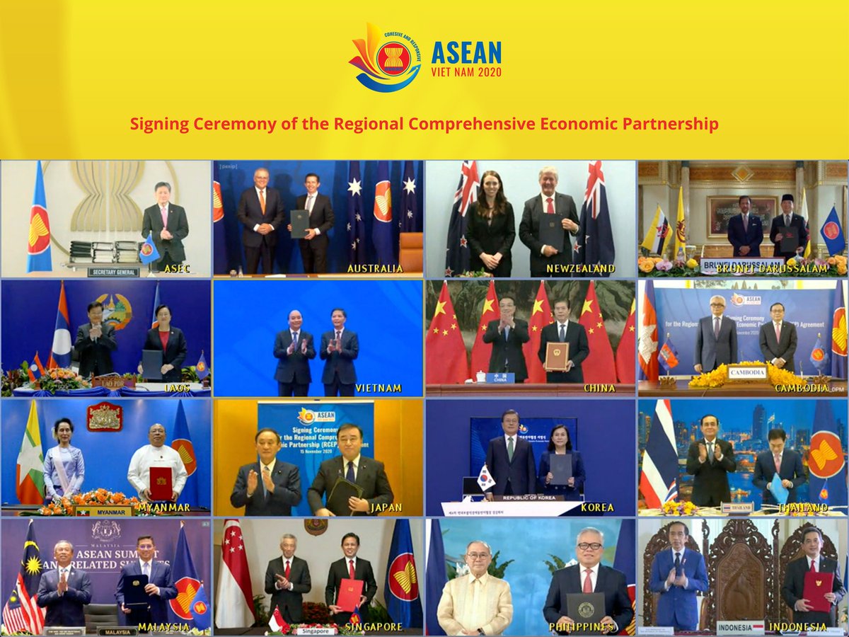 #ASEAN2020VN
#CohesiveAndResponsive
#37ASEANSummit 

The signing of #RCEP Agreement is the pride and great achievement of <a href="/ASEAN/">ASEAN</a> and partners in laying a foundation for a new, comprehensive, long-term cooperation period, bringing benefits to the region.