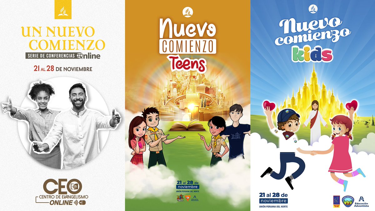 DChulucanas's tweet photo. 💻 DESCARGA DE MATERIALES ⬇️ #UnNuevoComienzo 😃🙌🏼 Prepara hoy tu Centro de Evangelismo Online #CEO

🟡👨🏻‍💼 Adultos y Jóvenes 👩🏻‍💼
▶️ https://t.co/gIE1dZlIK0

🟠 🙋🏻‍♂️ Adolescentes y Conquistadores 🙋🏻‍♀️
▶️ https://t.co/XBpayYxSmf

🔵 👦🏻 Niños y Aventureros 👧🏻
▶️ https://t.co/E8RnVwHDdy https://t.co/SqMacOlyzb