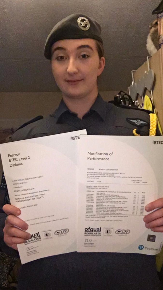 Congratulations FS Robyn Gooderham on receiving your BTEC level 2 in aviation studies, well done
#whatwedo #aircadets