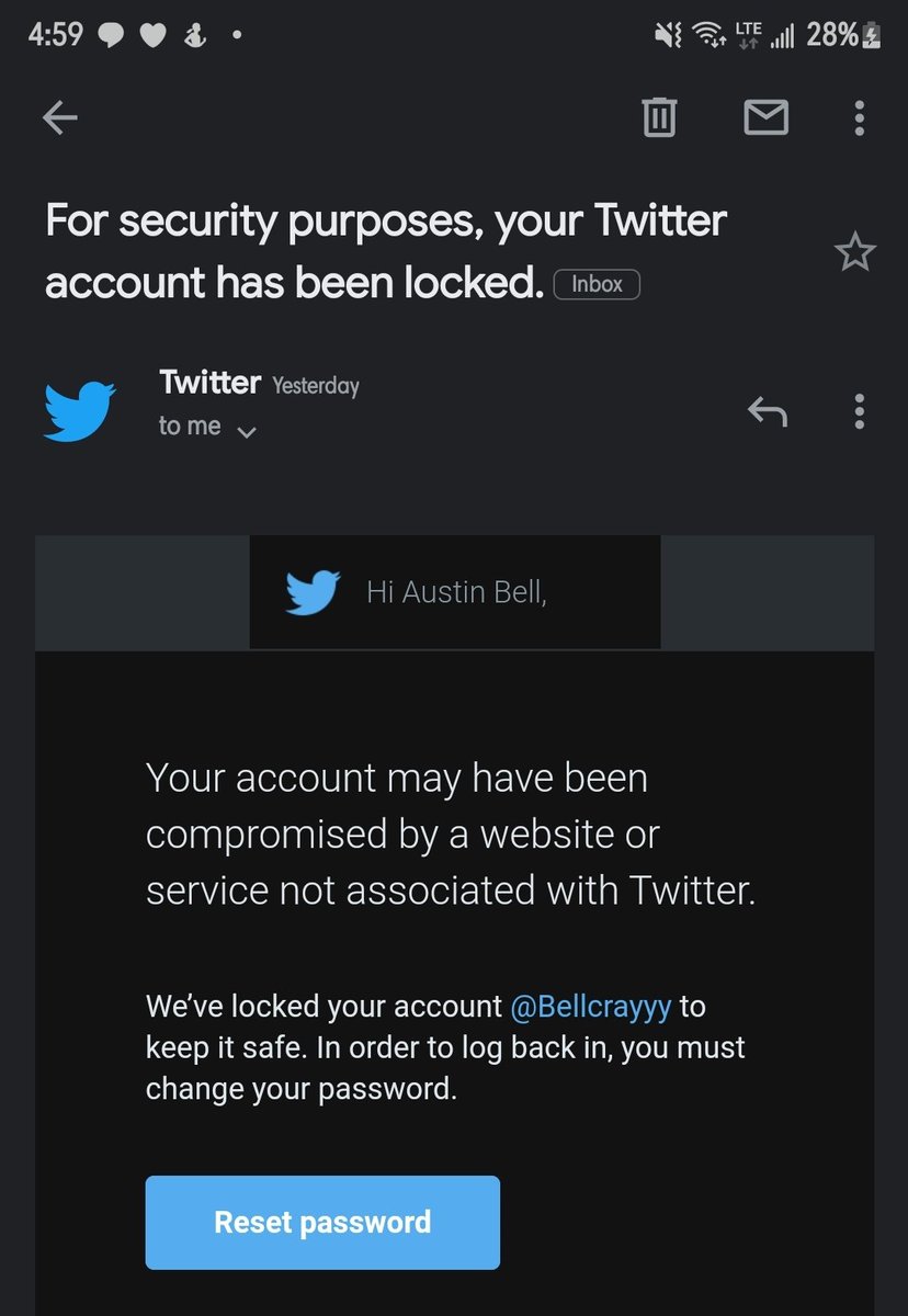 Bellcrayyy's tweet photo. @TechHighest This must have something to do with it. I already reset my password tho. So Idk https://t.co/XDCkMl5uDm