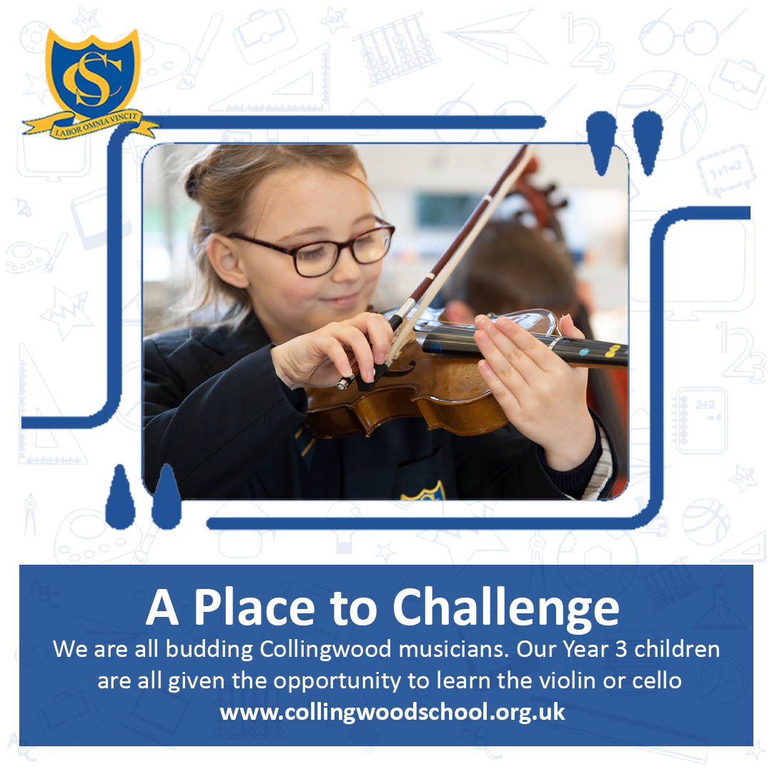 A Place to Challenge 
We are all budding Collingwood musicians. Our Year 3 children are all given the opportunity to learn the violin or cello. 
 collingwoodschool.org.uk 
#education #independentschool #school #elementaryschool #preschool #prepschool #kindergarten #learning
