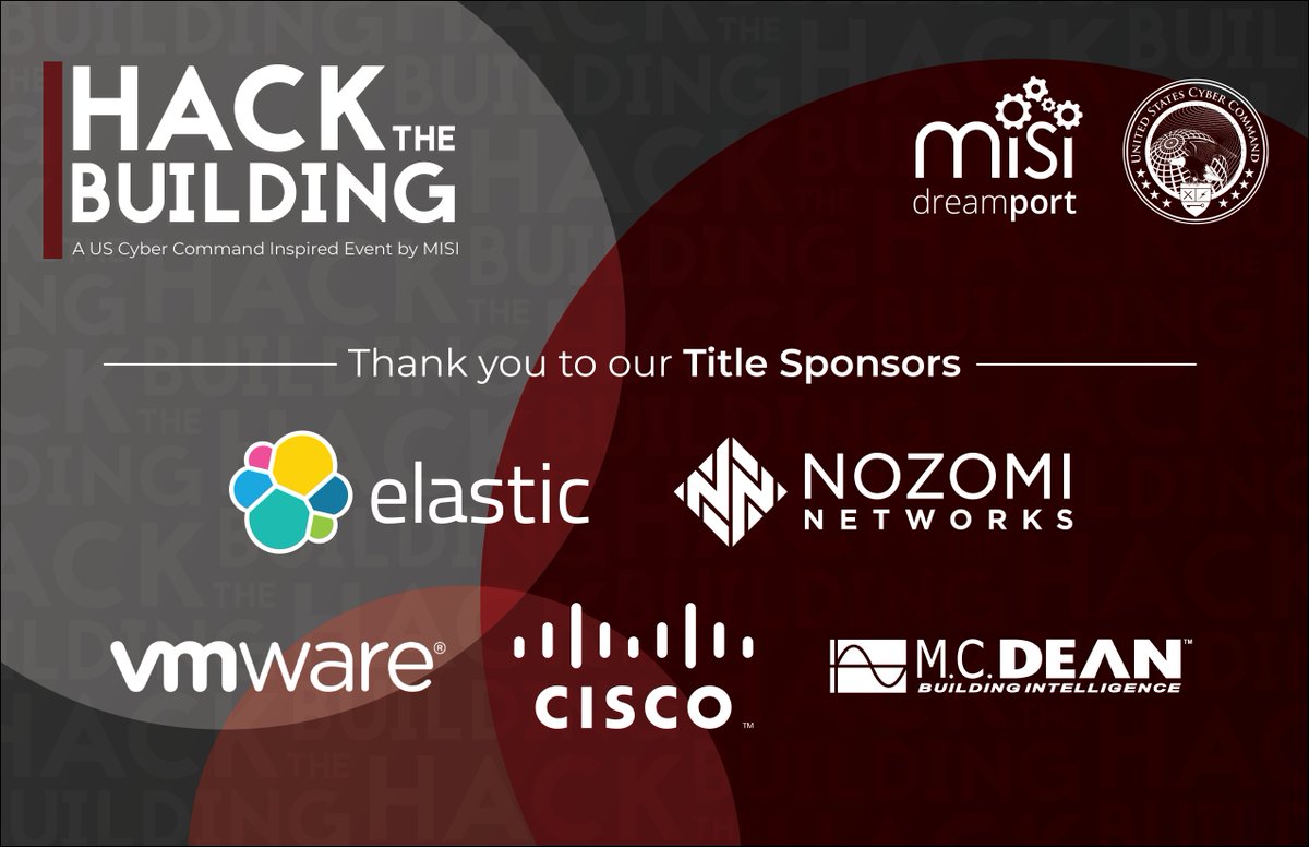 TechAdvCenter's tweet photo. #HTB2020 would be a lot more difficult to pull out without the support of some of our Title Sponsors! Elastic Nozomi Networks VMware Cisco M.C. Dean, Inc. #hackthebuilding
https://t.co/20vsRHYp6U https://t.co/4BUvuG53LF