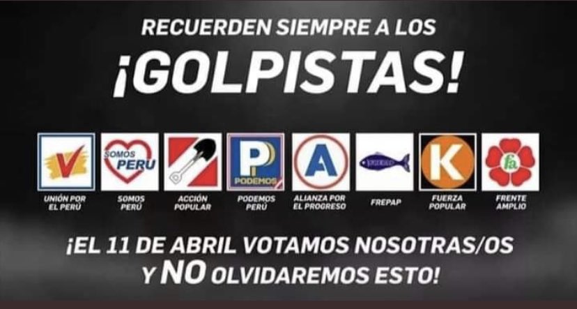 ginalujanch's tweet photo. En Abril, no te olvides de los partidos ni de los congresistas que votaron por la vacancia. No te olvides de los que apoyaron, no te olvides de los que no dijeron nada, no te olvides de los que primero apoyaron y luego rechazaron. El Perú no necesita eso, ya no! #LutoNacional https://t.co/fu2q7vOmRG