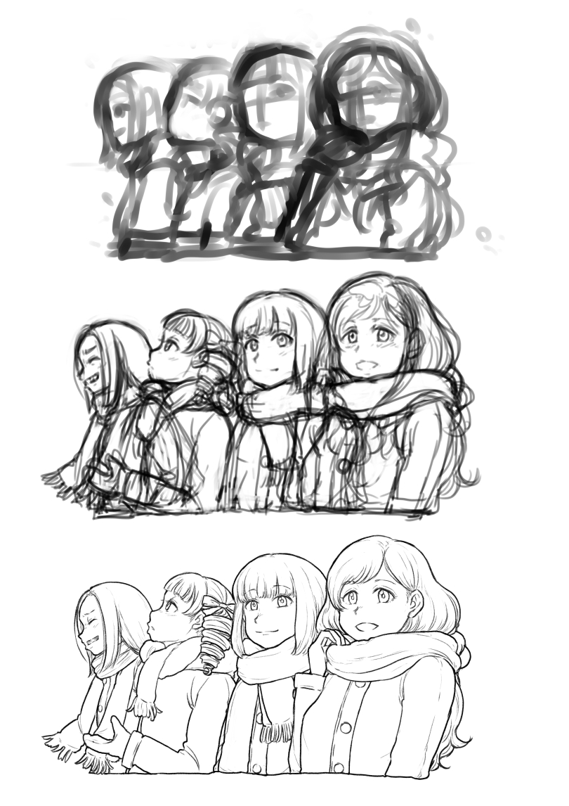 液タブ+クリスタで描くようなって10ヶ月くらい。筆でざっと形つくって色鉛筆で下書きして線画用鉛筆風ブラシでペン入れという形にとりあえず落ち着く。下書きに時間かけすぎ問題どうにかしたいなあ 