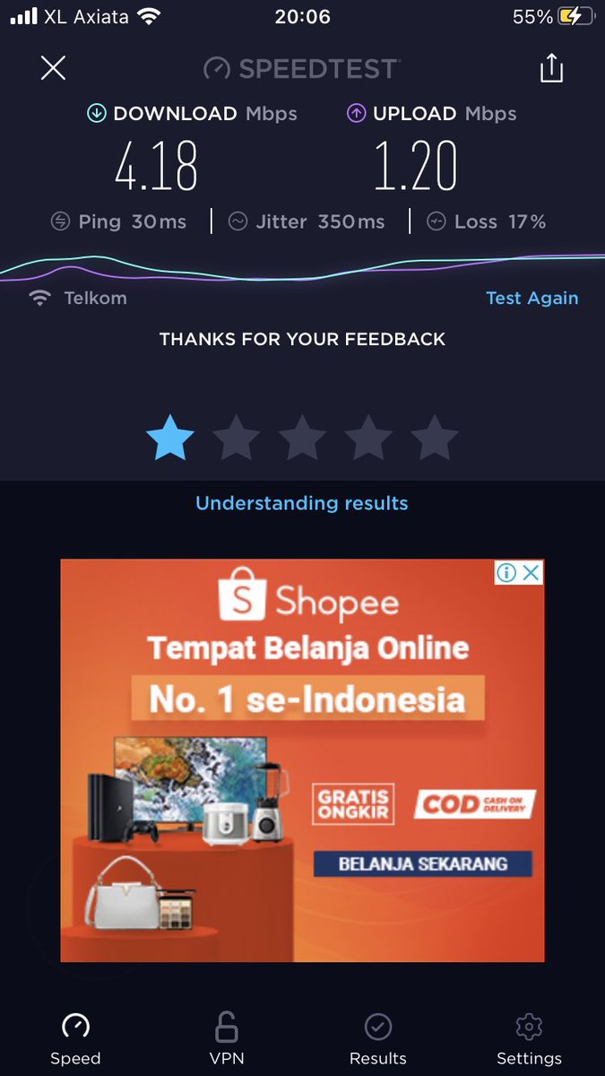JakartaJam's tweet photo. @IndiHome Masih ajaaa malah tambah parah skg cuma 4mbps! Tlg di cek lagi dong. https://t.co/tmdmAHlnaU