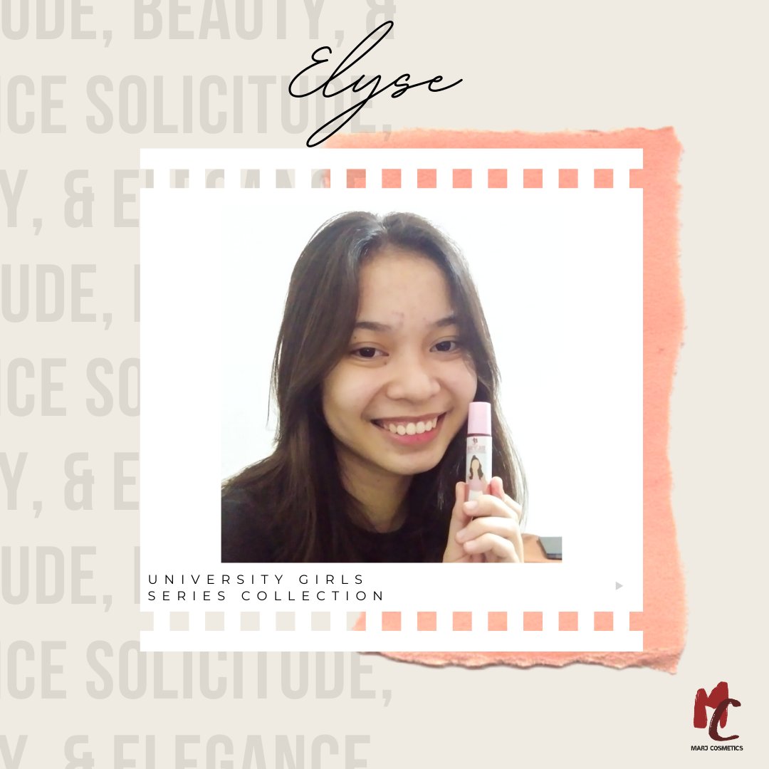 marjcosmetics's tweet photo. M. Angela Genio (@unjailuuuh) looking gorgeous wearing our #LoveMarj tint in the shade Elyse. 

Our University Girl Series Collection is still up for a cause. 50% of our profit will proceed to our chosen drive. Grab yours now for only 65php and buy the whole set for only 170php. https://t.co/tGQPY7RW5T