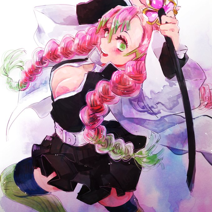 ゃゅょさんがTwitterに投稿した甘露寺蜜璃(鬼滅の刃)のイラスト。