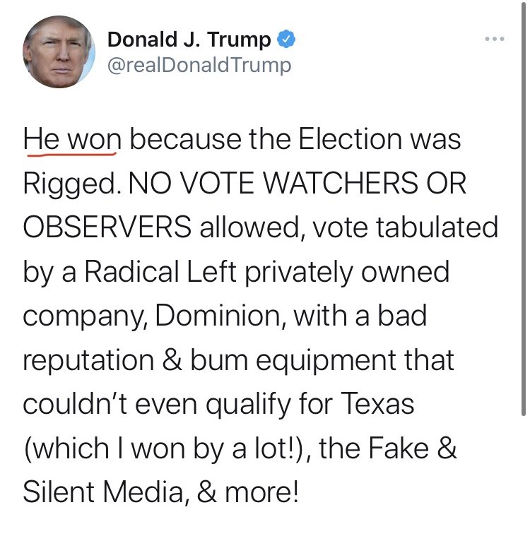 grantstern's tweet photo. You knew Trump's concession speech would be nothing but a lie filled, Sunday morning tweet.

#TrumpFinallyConcedes https://t.co/20sOTCfUXH
