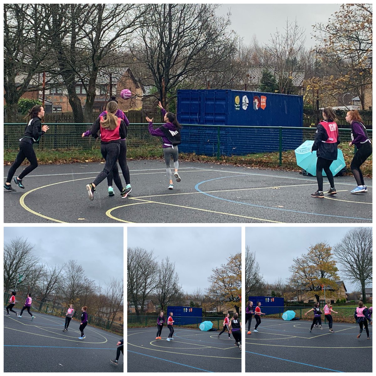 SycamoresSAPC's tweet photo. Another wet and wild Sunday but lots of laughter and smiles from our senior girls - ☔️☂️💧💦❄️🌨 ! #modifiedgame @NetballScotland #netsgooutside thanks to Tam and Tom for setting us us in these dreek Sunday’s! @SAPC_Glasgow https://t.co/CO0UxoukRJ