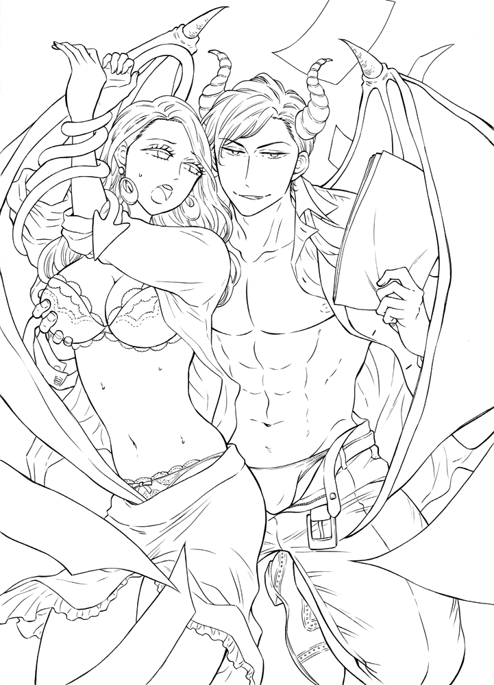 #皆さん線画と塗った後を見せてください 
線画までアナログでペン入れして、そこからフォトショで塗ってます🎨 