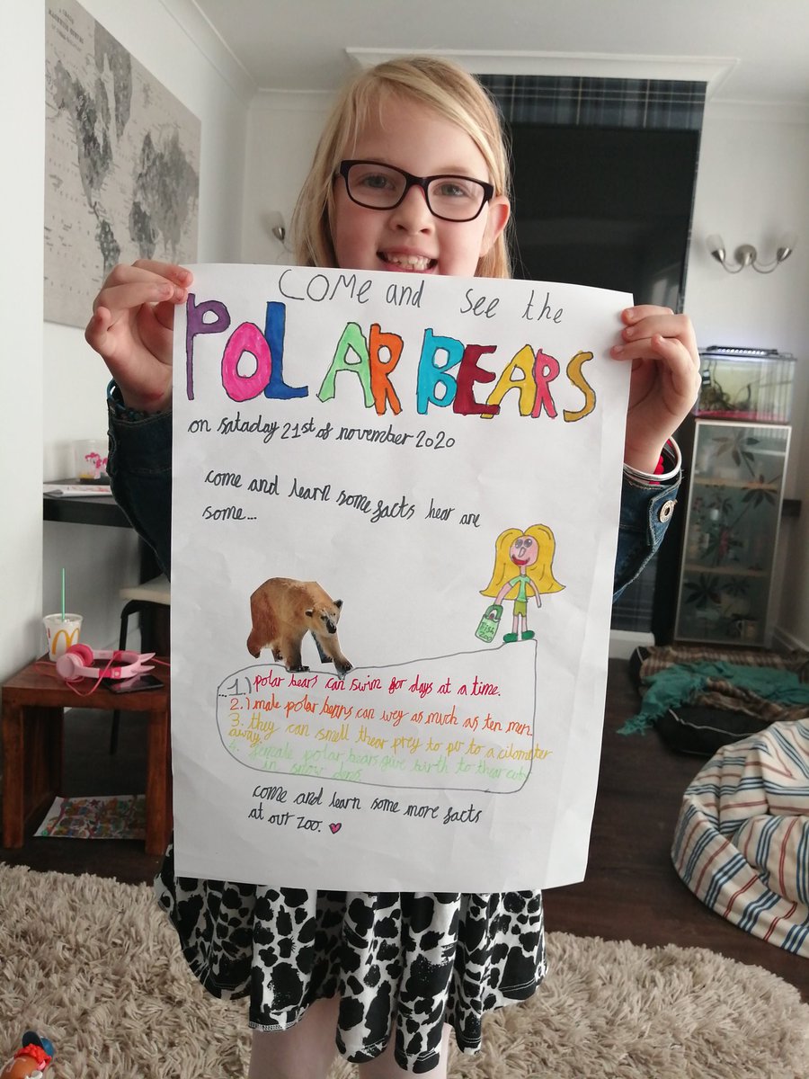 KirstCH's tweet photo. @3Roundhay Frankie really enjoyed her Polar Bear project. Her idea was an advertising poster to advertise the polar bear talk she was going to do at the zoo she 'works' at @RhayPrimaryHead #polarbear https://t.co/rBkQ14G2dl
