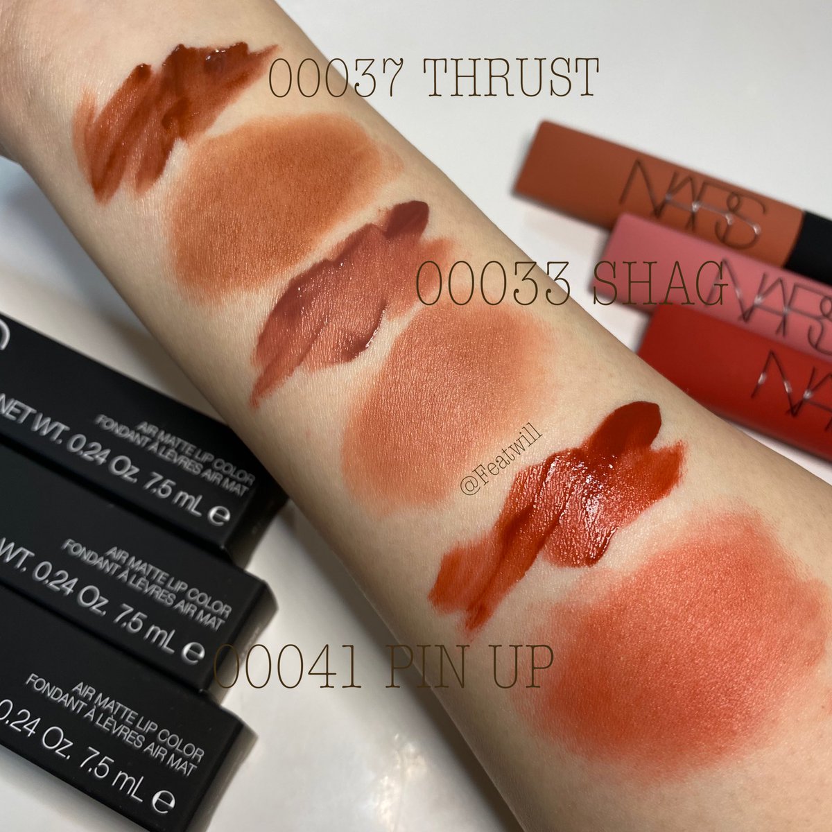 ここあここ Nars エアマットリップカラー Thrust Shag Pin Up ふわっと軽い質感 乾くとパウダリーに 乾燥を感じないわけではないが 保湿系下地使ってれば大丈夫そう 指でボカすと可愛いから 2色使ってグラデにしたり 遊べ