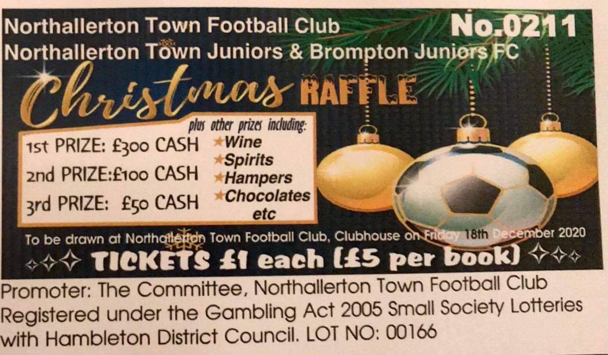 How would you like the chance to win a £300 cash prize and much more right before Christmas ?!?!? If you would like to buy a raffle ticket please let me know! All money raised goes straight to <a href="/NorthallertonFC/">Northallerton Town FC</a> Northallerton and Brompton Juniors Football Club . #supportlocal