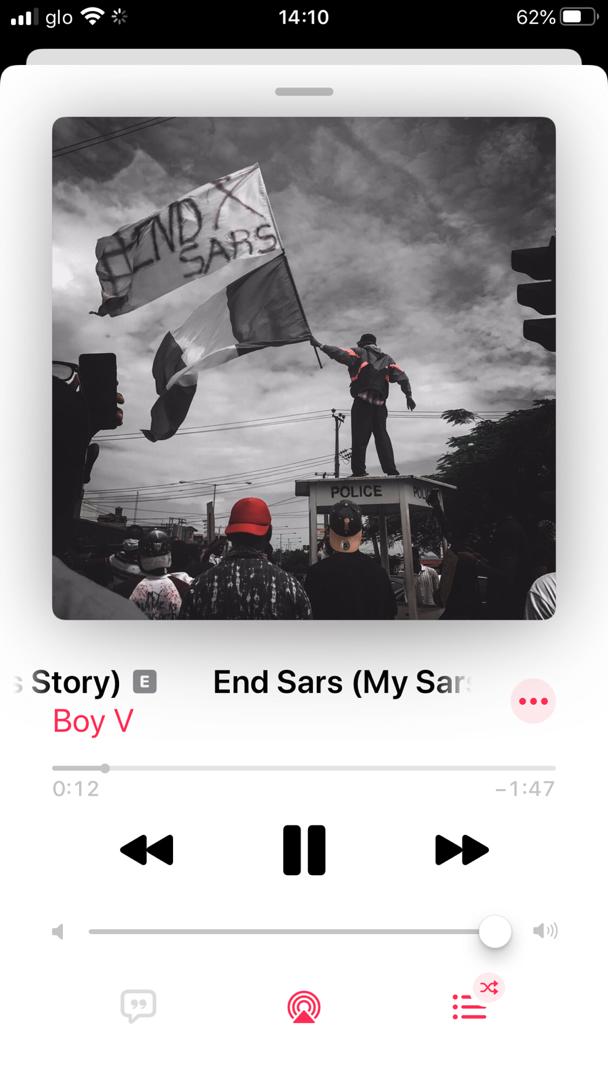 END SARS By Boy V 
Now available on
•APPLE MUSIC
•SPOTIFY
•YOUTUBE

My SARS story in a song untd.io/m/5fa30e01a226…

#EndSARS
#EndSWAT #justiceforjimoh #ABT_THEALBUM #MilStreamingParty