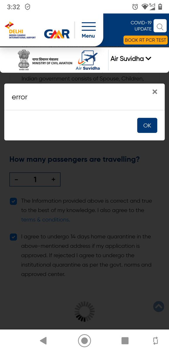 amitkhewar's tweet photo. @DelhiAirport I'm trying to register for Air Suvidha Exemption Request Form For International Arriving Passengers To India, but an unknown error is coming after clicking on submit button, please help https://t.co/XhDmDuiGN9
