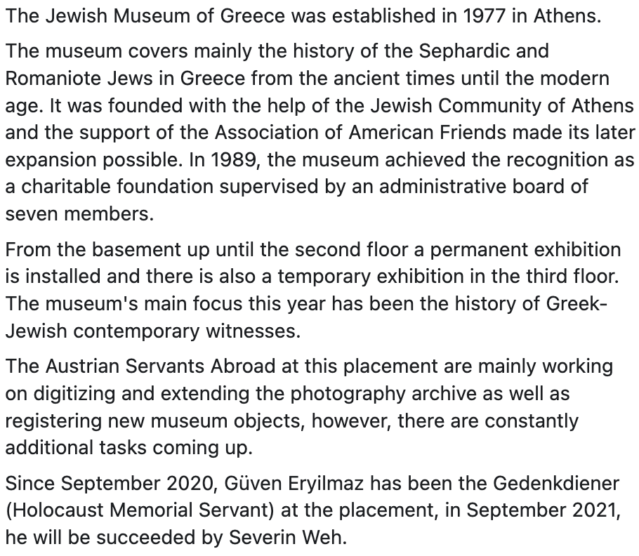 ServiceAbroad's tweet photo. The Jewish Museum of Greece was established in 1977 in Athens.
The museum covers mainly the history of the Sephardic and Romaniote Jews in Greece from the ancient times until the modern age.
#austrianserviceabroad #serviceabroad #responsibility #travel #experience #athens https://t.co/ewTqpuMJdS