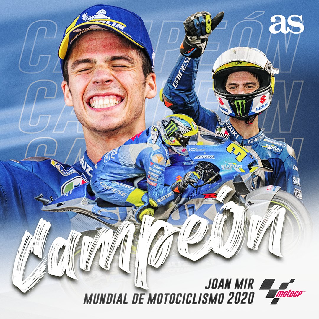 diarioas's tweet photo. 🏆 ¡JOAN MIR CAMPEÓN DEL MUNDO!
🇪🇸 Joan Mir sucede a Marc Márquez en el trono de Moto GP
🏁 El mallorquín de 23 años rubrica el milagro con Suzuki en su segunda temporada en la clase reina https://t.co/kYplnVbm30