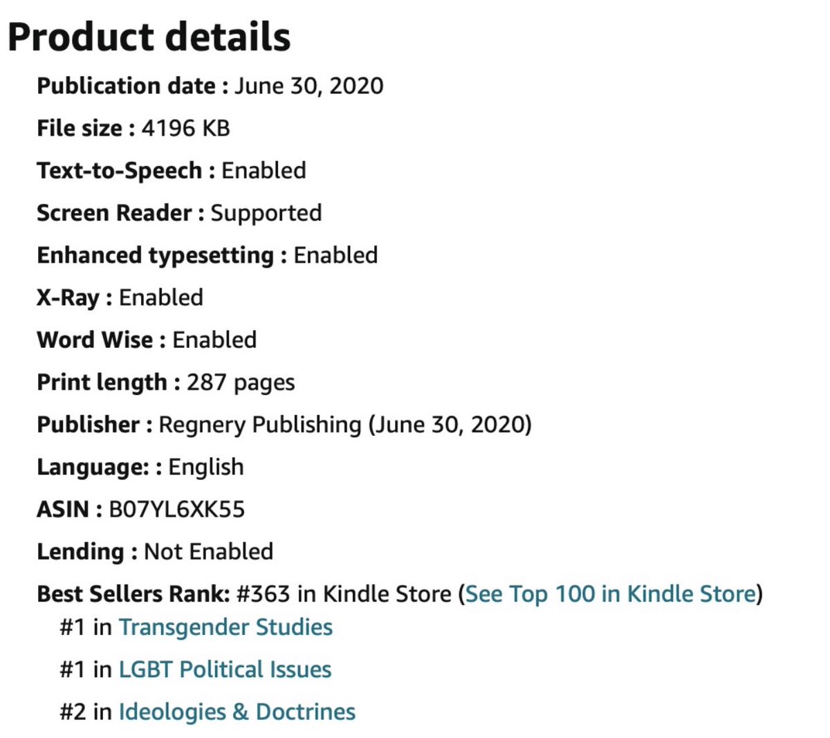 Moreover, I note that you are at #1 in the Amazon book chart for “Transgender Studies.” As one of the editors of the only peer-reviewed journal in the field, Transgender Studies Quarterly, this alarms me. I believe you can see why it should alarm you too.