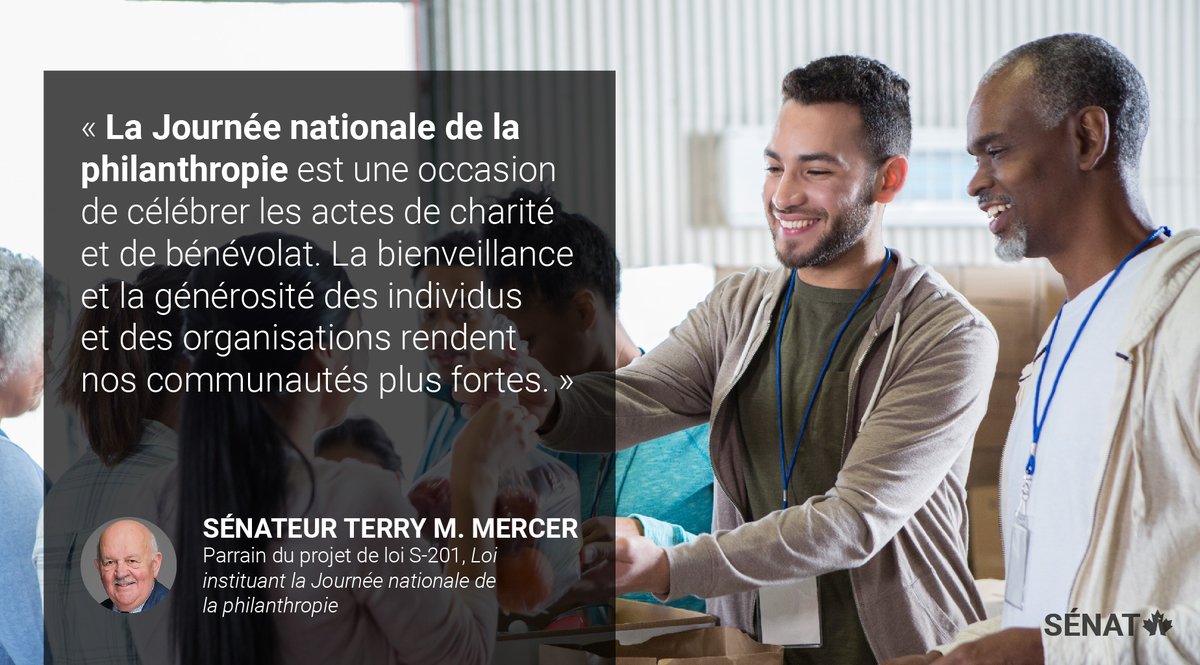 SenatCA's tweet image. Aujourd’hui est la Journée nationale de la philanthropie, grâce au projet de loi #S201 de @SenTMM adopté en 2012 : ow.ly/EpPW50Ck5SL #SenCA #polcan