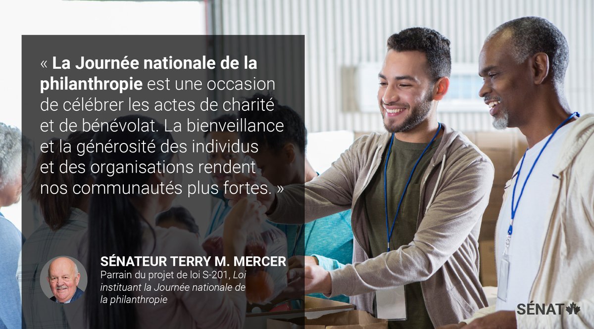 Aujourd’hui est la Journée nationale de la philanthropie, grâce au projet de loi #S201 de @SenTMM adopté en 2012 : ow.ly/EpPW50Ck5SL #SenCA #polcan