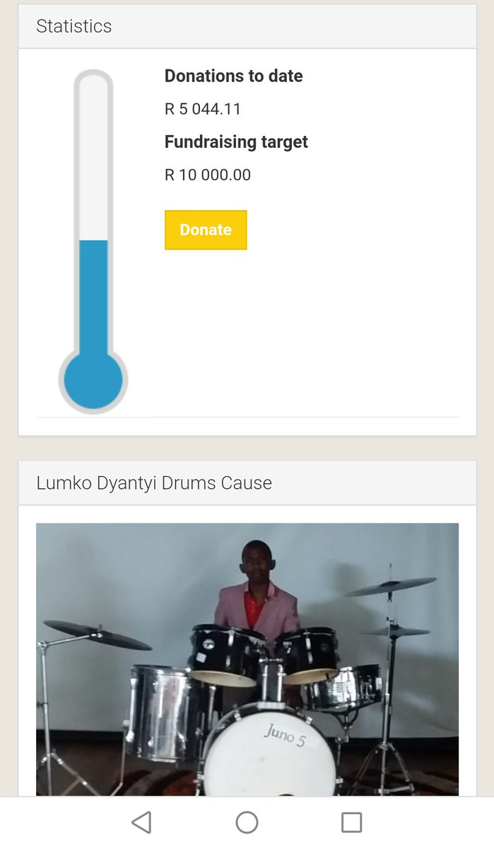 The campaign managed to raise R5044.11 and since the drums were donated, we decided that the money will be used for Drum Lessons  https://www.backabuddy.co.za/champion/project/lumko-dyantyi