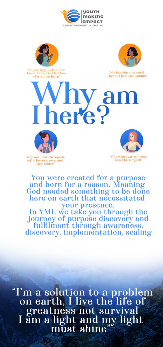 ymiglobal's tweet photo. You were created for a purpose and for a reason. God needed something done on earth that necessitated your presence. 

In YMI, we take you through the journey of purpose discovery and fulfillment through awareness - discovery - implementation - scaling
#ignitebootcamp2020 https://t.co/gW89sjqgMN