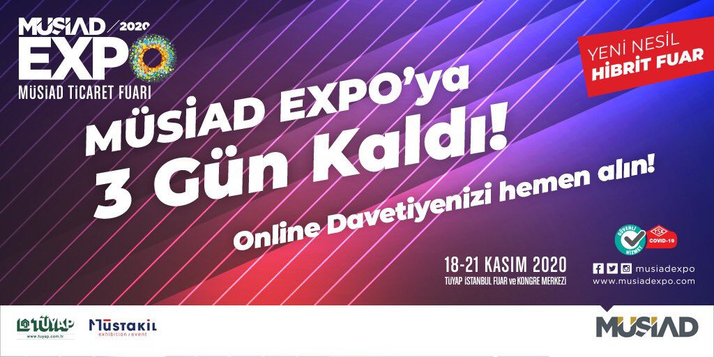 MUSIADEXPO's tweet photo. #MÜSİADEXPO'ya 3 gün kaldı! 

Online davetiyenizi hemen alın: https://t.co/vGZoaILNve 

🗓18-21 Kasım 2020
📍TÜYAP İstanbul Fuar ve Kongre Merkezi https://t.co/TQNTcO9UQs