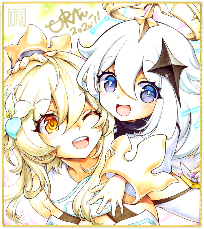 #皆さん線画と塗った後を見せてください
タイミングよく線画も完成品もスキャンした色紙がありました。色塗りはコピックを使用しています。
#コピック #原神 #旅人 #パイモン #アナログ絵 