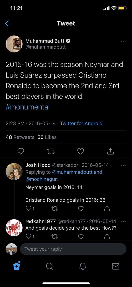 Just a couple more. For context in the first pic. Neymar had 4 goals and Ronaldo 24 in that year. Not really in comparison but of course he tries to force Also last pic: almost 10 different strikers in Europe average the same amount of shots/game as Cristiano, but 
