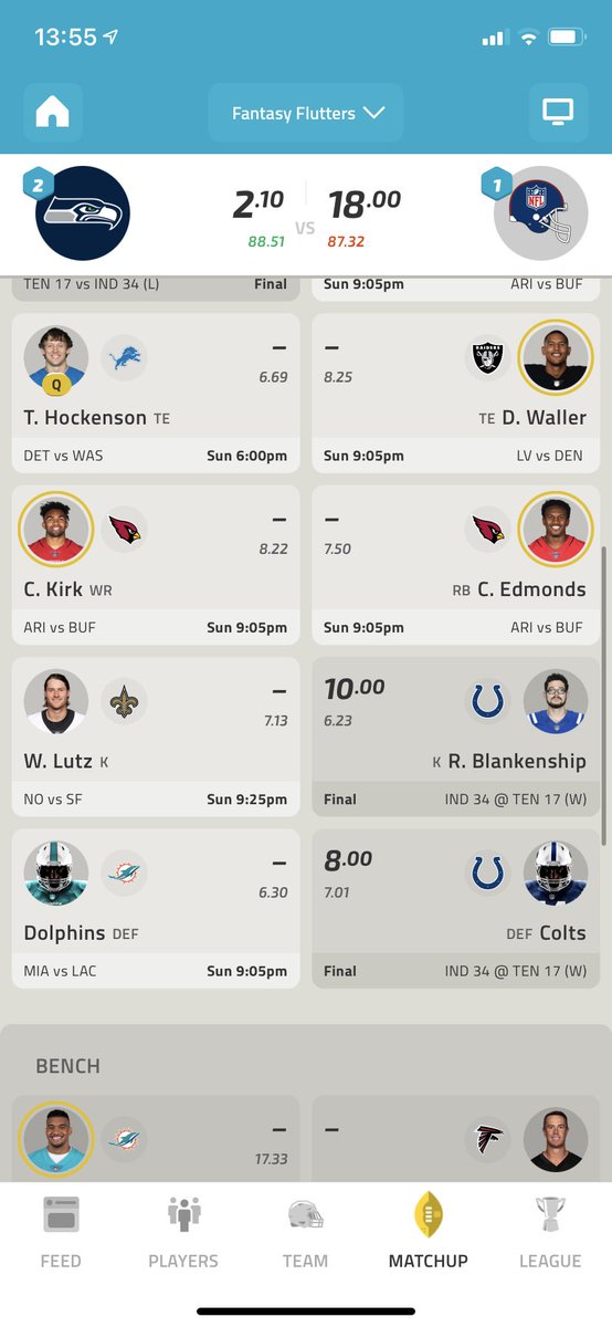 RossHarrington2's tweet photo. @ClinicFantasy @FFCaporuscio @FFAnnoni @MyFantasyLeague Should I make any changes? Currently 7&amp;2 playing against 8&amp;1 https://t.co/CacgcnRY3f