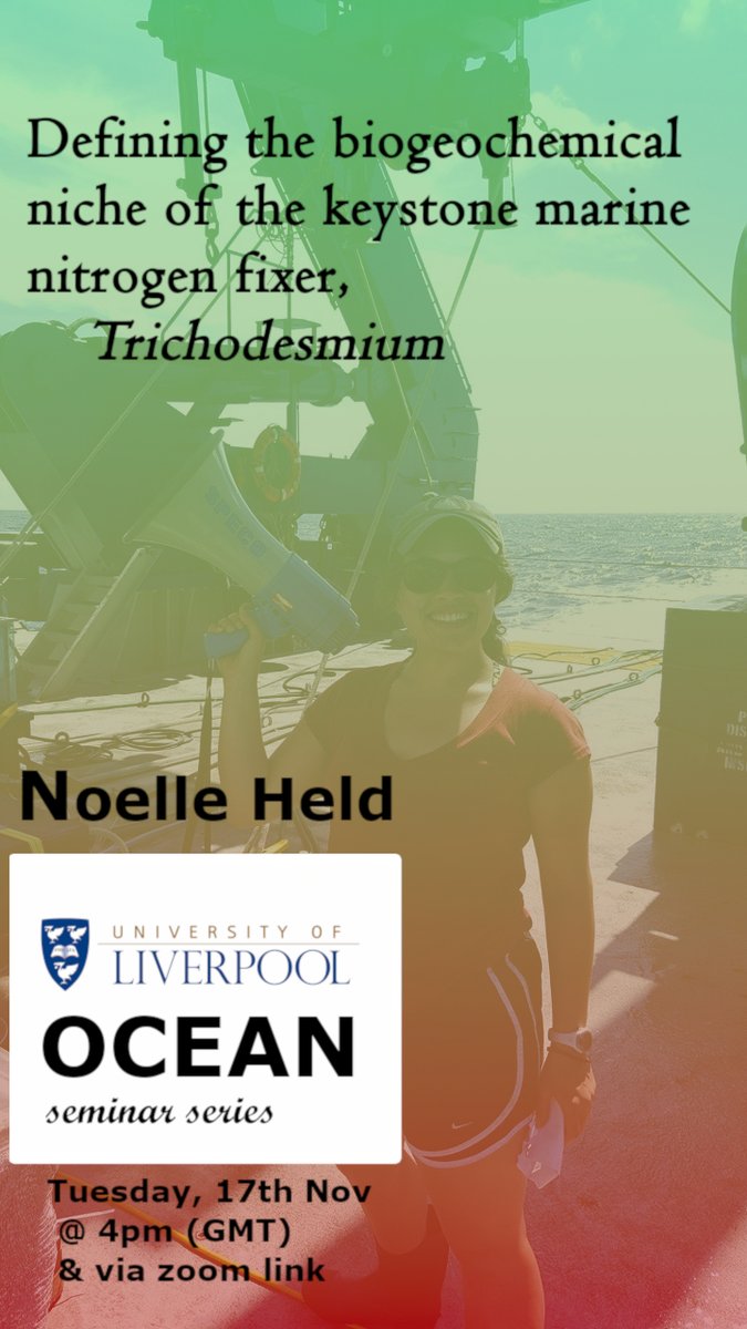 PearseJBuchanan's tweet photo. This Tuesday, 1600 (GMT) : Noelle Held (@proteocean
) will talk about her excellent PhD work on the keystone marine nitrogen fixer, Trichodesmium!

Zoom link here --> https://t.co/X0s4y4h7bu 

Please share among your networks! @Env_Sci
  @livunioceansci
 @LivUni
 @MahaffeyLab https://t.co/OEIbxKfGtQ