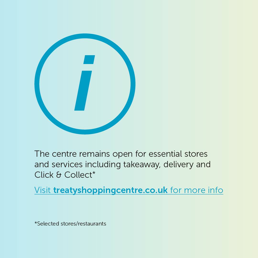 Essential stores, Click &amp; Collect services and restaurants/cafes offering takeaway or delivery are remain open. We'd like to remind customers visiting us, to wear a face covering within the shopping centre.

Find more info here 👉 bit.ly/3lysTlu