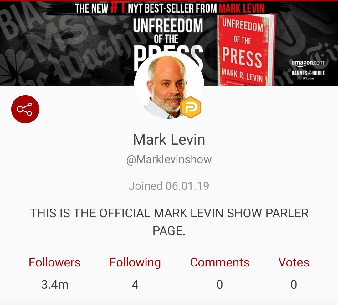 marklevinshow's tweet photo. Hurry and follow me at Parler. I may not stay at Facebook or Twitter if they continue censoring me. And one day I’ll have left their platforms. Parler is a wonderful alternative and is growing, and we need you there ASAP. It believes in truly open speech
https://t.co/3RnjMoknfj https://t.co/ZArJv0Yw8X