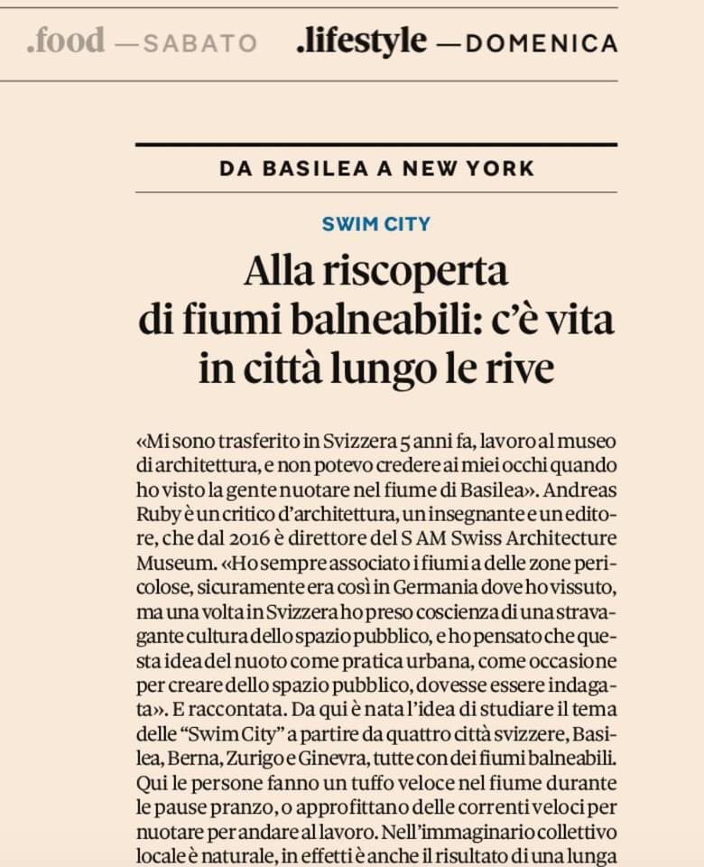 paolapierotti's tweet photo. #storieurbane #swimcity con #AndreasRuby oggi su .Lifestyle @sole24ore Il #nuoto urbano: spazi pubblici e pratiche che cambiano i comportamenti e rianimano “le città a rischio”, come recitava il titolo di @tostratosferica #UtopianHours @secolourbano @lucaballarini https://t.co/SLNEG1BgCr