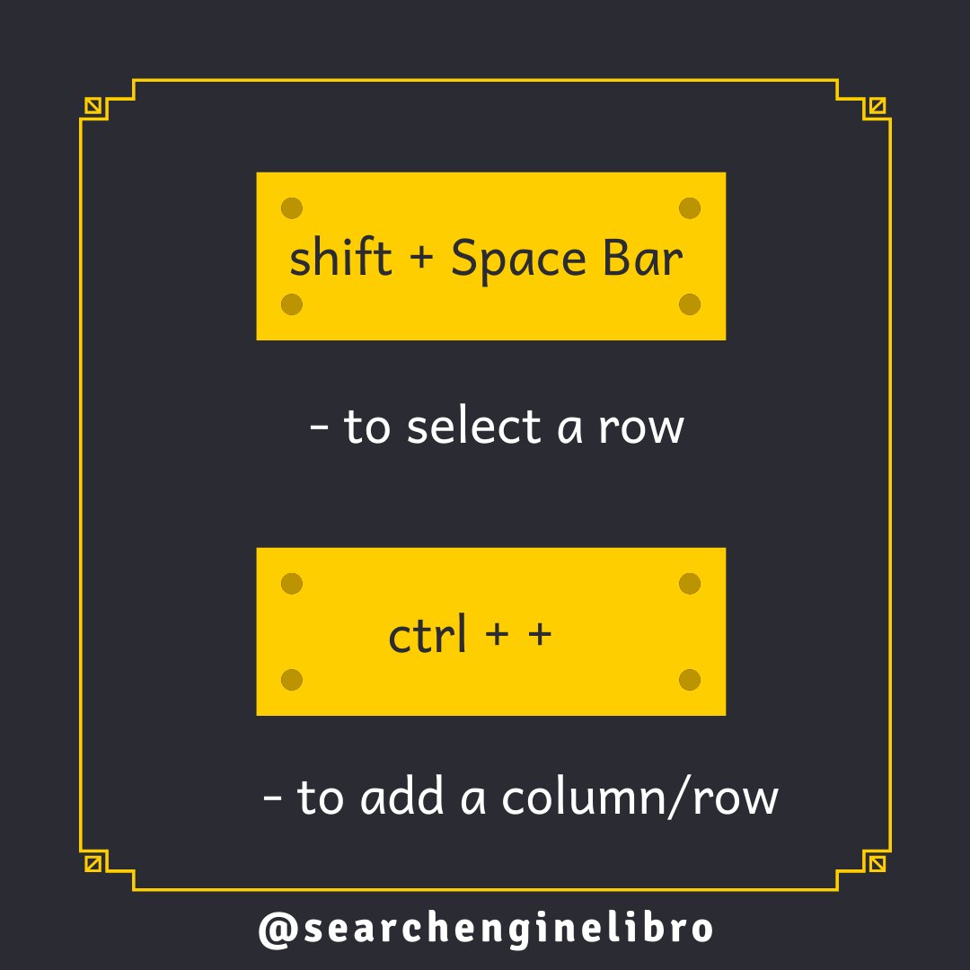 SE_Libro's tweet photo. here is a list of some handy shortcuts in excel that will allow your productivity to roar.
​
#excel #msexcel #excelfunction #exceltips #exceltricks #learnexcel #formulas #functions #skills #educate #selfeducate #excelfunctions #masterexcel #microsoft  #officeskill #msoffice https://t.co/fFks1aHyuH