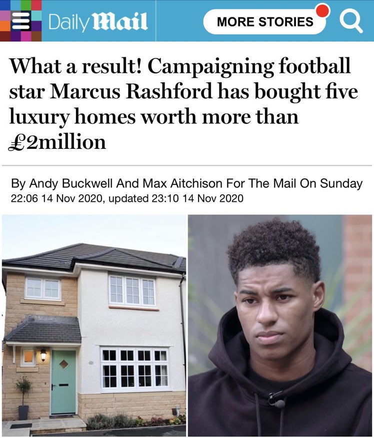 This is pathetic. There is no contradiction between investing your earnings and using your platform to campaign against child poverty. We should celebrate @MarcusRashford as an inspirational role model to young people on and off the pitch.