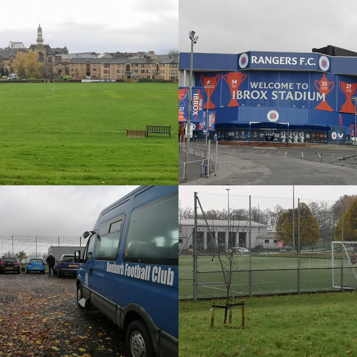 Started at West of Scotland cricket ground in Partick, where the world's first international match was played in 1872. Across the Clyde to Ibrox, and then New Tinto Park, home of Benburn FC, and Bellahouston Park. 2/7