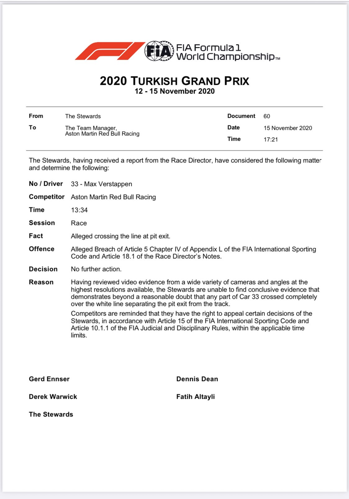 FIA neemt besluit in zaak Max Verstappen: 'Geen overtuigend bewijs'