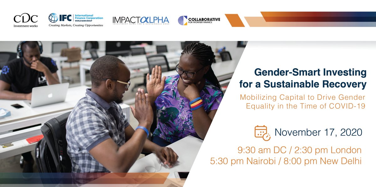 What do <a href="/Sarmayacar/">Sarmayacar</a>, <a href="/theAlitheia/">Alitheia Capital</a>, <a href="/tradedepotHQ/">TradeDepot</a> &amp; DPI have in common? They are reaping the benefits of gender-smart investing! Join them on Nov 17 alongside <a href="/IFC_org/">IFC</a>, @CDCgroup, <a href="/ImpactAlpha/">ImpactAlpha</a> &amp; <a href="/CollabFFinance/">Collaborative for Frontier Finance</a> for a live discussion! RSVP: wrld.bg/TKyZ50Ckmwr #Equality4Equity