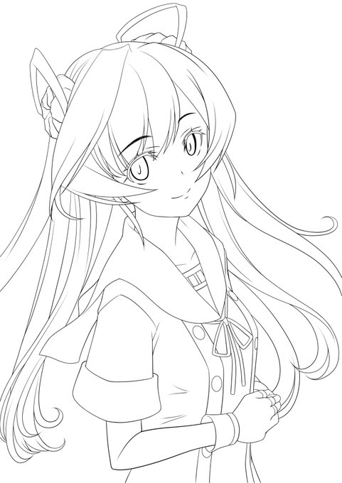 #皆さん線画と塗った後を見せてください
阿武隈!珍しく枠睫毛😃 