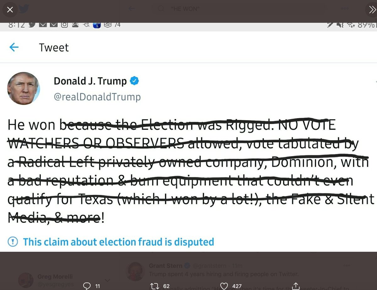yesgregyes's tweet photo. As Proud Boys throw a Stand Back &amp; Stand By Pity Party in Washington, Trump drives through the procession on the way to golf &amp; then tweets out the weakest concession in American History.

70 MILLION MAGA TROLLS voted for more of this weakness. Pathetic!

#TrumpConceded https://t.co/Izlc3zFzpQ