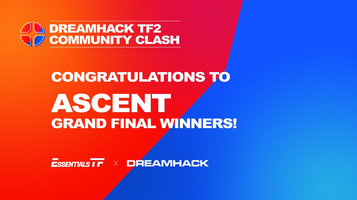 Congratulations to <a href="/AscentEsports/">Ascent</a>!
Who won 1st place in the <a href="/DreamHack/">DreamHack</a> TF2 Community Clash!

Thanks to everyone at DreamHack and in the community who helped us put this together, as well as everyone that played and tuned in to watch the stream!❤️