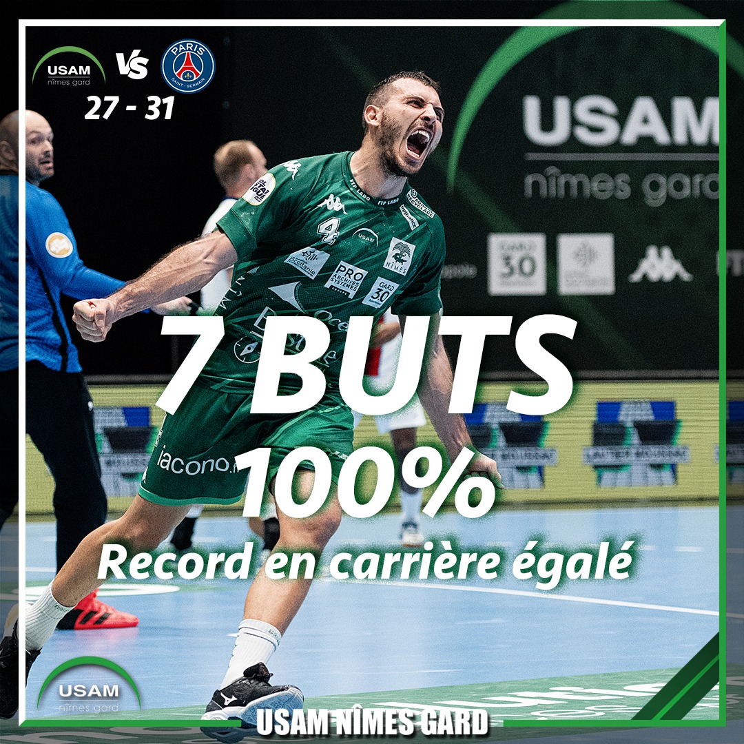 USAMNIMESGARD's tweet photo. 🔝Omniprésent hier soir, Benjamin Gallego égale son record en carrière avec un magnifique 7/7 contre le @psghand 👏
#USAM #NIMES #GARD https://t.co/hbsHwu72BC