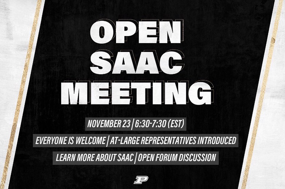 BoilerSAAC's tweet photo. BOILERS! Mark your calendars to join us 11.23 & learn more about SAAC .. everyone is welcome🚂 #BoilerUpTogether https://t.co/hLOKty8wJK