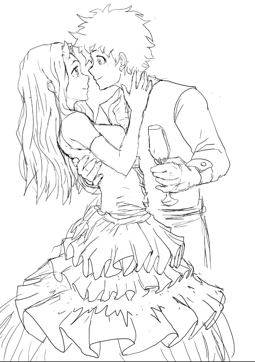 #皆さん線画と塗った後を見せてください
# Please show me the line art and after painting 