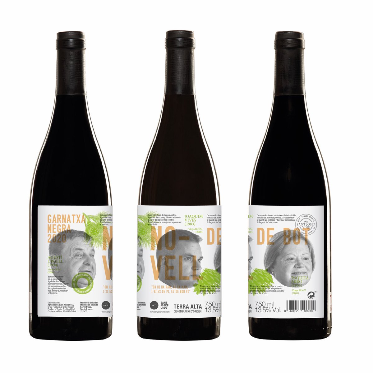 Per altra banda, aquest vi, com es pot veure a l’etiqueta, ens ha permés fer evident allò que és comú en els vins del celler: el vincle amb la vinya i el soci/familia que la treballa. Els 3 socis que hi surten cada any són productors del raïm que fem servir per elaborar-lo!