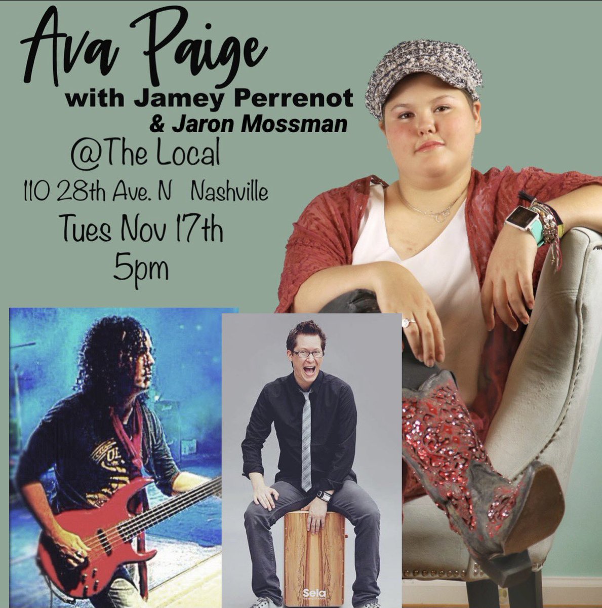 I’ll be playing a 45 min Showcase this Tuesday Nov 17 5pm with <a href="/jameyperrenot/">jamey perrenot</a> <a href="/JaronMossman/">Jaron Mossman</a>  💕🎵💕. Would love to see your beautiful faces ( in 😷) 
#AvaPaigemusic #Avasarmy🎼 #showcase #originalmusic #countrymusic #cancersucks