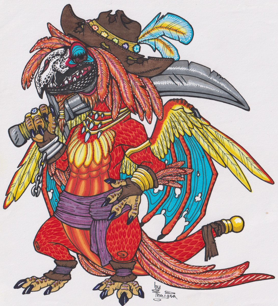 ThaigraForRealz's tweet photo. A bit of a parrot, a bit of a lizard, 100% pirate🏴‍☠️
#creaturedesign #drawing https://t.co/1lh4d2o7xH